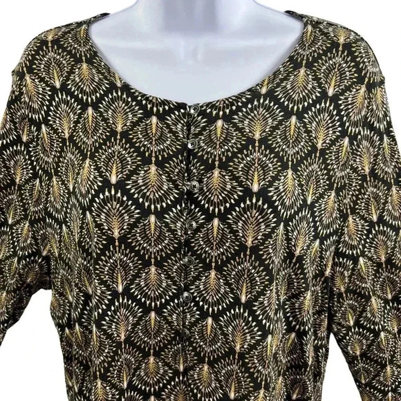 J Jill Womens L 3/4 Sleeve Tunic Top Geometric Peacock Print Henley Style Tunic - Picture 3 of 14